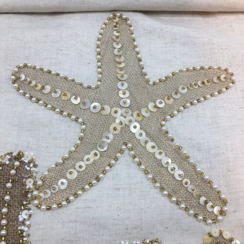 Nicole Miller Starfish Beaded Table Runner Beach Summer Tan Gold Mother of Pearl - Picture 6 of 10
