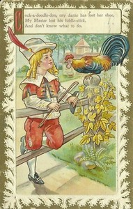 Nursery-Rhyme-Cock-a-doodle-doo-Rooster-Embossed-1910-Postcard-Oxford-Maryland