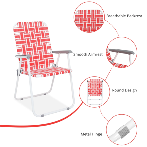 2 Pack Lawn Chair Set Patio Folding Web Outdoor Portable Camping Chair(Red & Whi - Picture 2 of 12