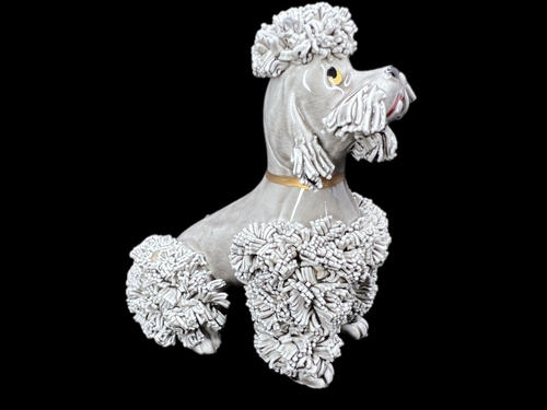 Vintage Spaghetti Poodle Dog MCM Gray Ceramic Figurine 50s Mid Century Gray - Picture 2 of 12