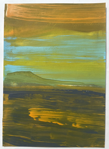 Rita Valletta Original Painting Mountain Orange Sunset Style Bob Ross Art D68 - Picture 3 of 9