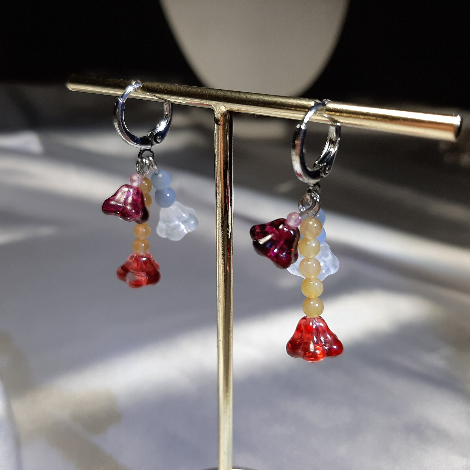 Boucles d'oreilles perles et pierre précieuse naturelle style bohème chic