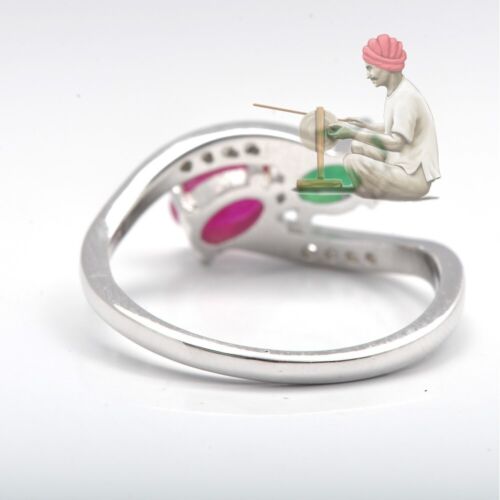 925 Sterling Silver Natural Ruby and Emerald Bypass Ring Jewelry - Foto 7 di 7