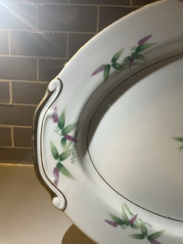 Harmony House China Green Purple Bamboo Mandarin Oval Serving Platter 14” Japan - Picture 6 of 14