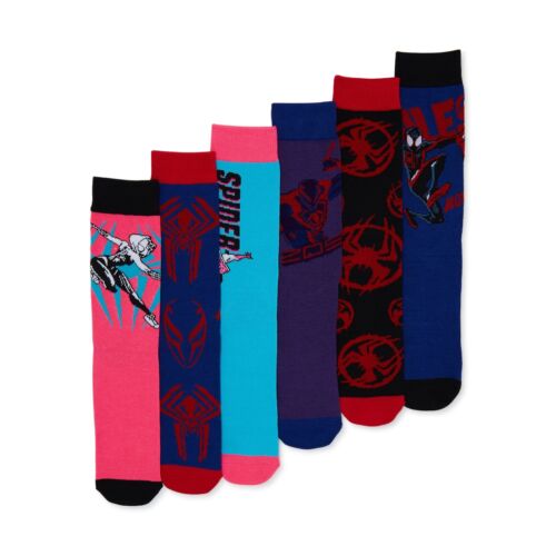 MARVEL SPIDERMAN SPIDER VERSE MENS 6 PACK CREW SOCKS NEW
