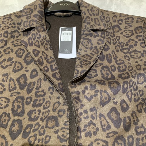 BNWT Womens Edge To Edge Faux Suede Unlined Coat Size10 Brown Leopard Print M&Co - Picture 8 of 12