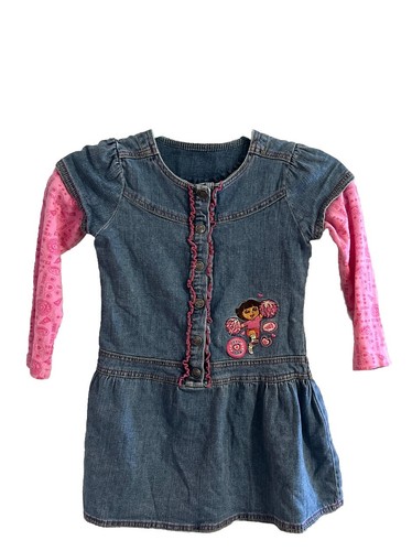 Nickelodeon Dora The Explorer Denim Girls Dress Size6 Embroidered Vintage Y2k - Picture 1 of 6