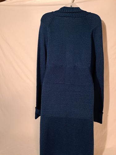 Ladies Allison Brittany Blue Sweater Dress w/Double Faux Leather Belt Shawl NEW - Picture 3 of 4