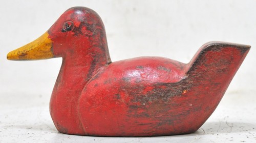 Legno Intagliato a Mano Anatra Figurina Rosso Dipinta - Picture 4 of 8