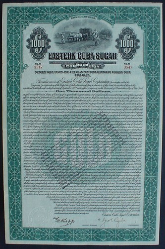 The Eastern  Sugar 1000 US$ Gold Bond 1922 unentwertet + Kupons - Bild 1 von 3