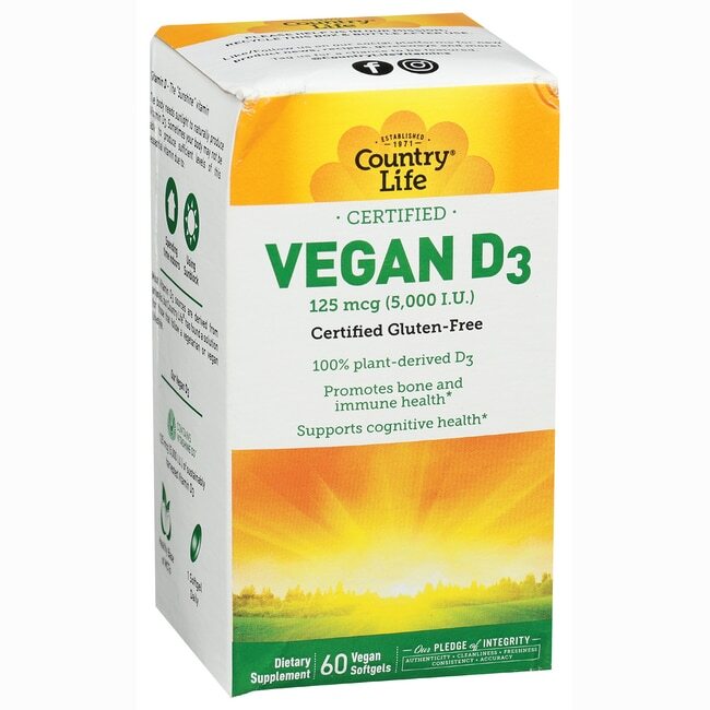 Country Life Vegan D3 125 мкг (5000 Ме) 60 г овощей