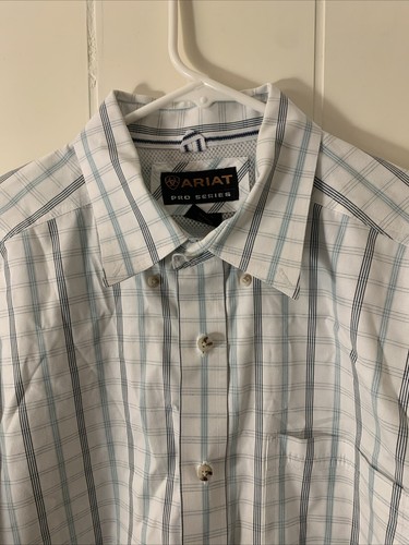 Ariat Shirt Men XL Tall Short Sleeve Plaid Pro Series Button Up - Picture 3 of 11