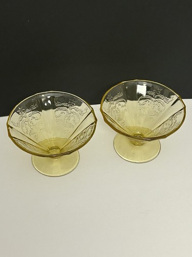 Vintage Depresión Glass Ámbar Madrid - 2 Patas Sherbert Bowls de Federal Glass - Imagen 4 de 4