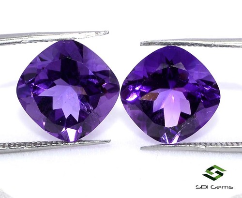 9.62 Cts Natural Amethyst Cushion Cut Pair 11x11 mm African Unheated Loose Gems - Picture 1 of 8