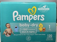 Pampers Baby Dry Diapers- Size 1 -120 Count Sesame Street Days/Nights Unisex New