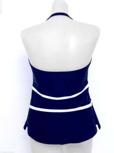 Island Escape Solid Navy Blue/White Bandeau Tankini Swimsuit TOP NWTD Size 10 - Picture 3 of 4
