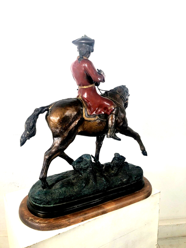 ANTICO GRANDE BRONZO AMMIRAGLIO Hoerblower A CAVALLO FIRMATO Benjé 60x34x65 cm/h - Foto 7 di 12
