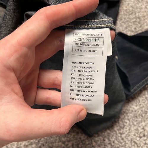 Carhartt Mens Wing Button Up Shirt Size S Denim Dark Wash Streetwear Casual - Picture 9 of 15