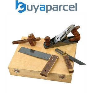 4 Piece Carpenters Woodworking Tool Kit Planes Try Square Bevel + Wooden Case