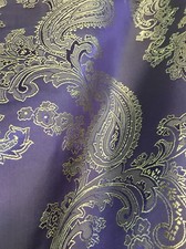 Paisley Woven Brocade NONSTATIC Viscose Satin Feel Fabric BTY -Purple Gold