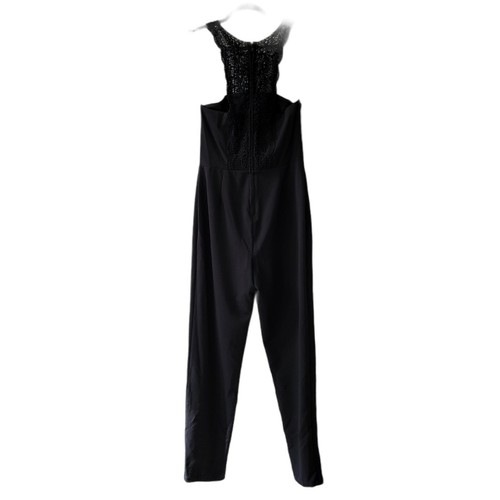 CITY STUDIO Sz 5 Juniors Black Halter Jumpsuit Lace Neckline Sleeveless NWOT - Picture 6 of 12