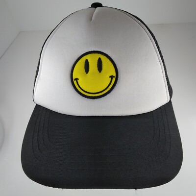 Vintage Smiley Face Hat Black Trucker Mesh Foam Adjustable