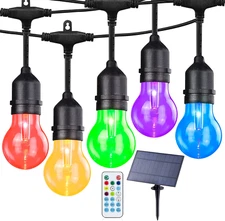 Solar Outdoor RGB String Lights, 48FT Dimmable Patio String Lights with Shatterp