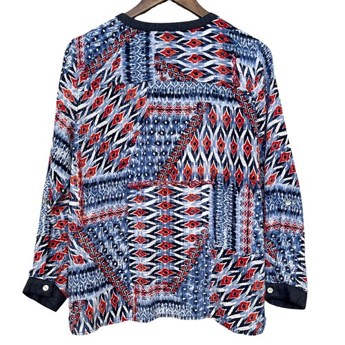 Alfred Dunner Button Up Top Size 10P Red Blue Mixed Print Lightweight - Picture 6 of 10