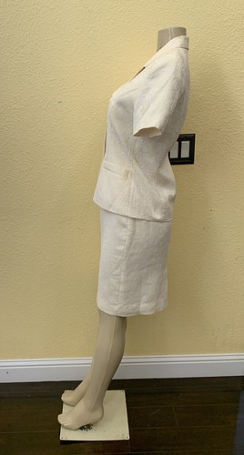 ALBERT NIPON SUITS Size 6 Pastel Yellow & White Floral Jacquard 2pc Skirt Suit - Picture 7 of 14