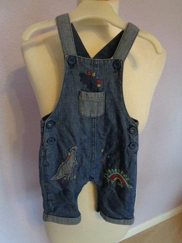 2 Piece Denim Dungarees Striped Bodysuit Mothercare New Baby Dinosaurs NWTS - Picture 7 of 7