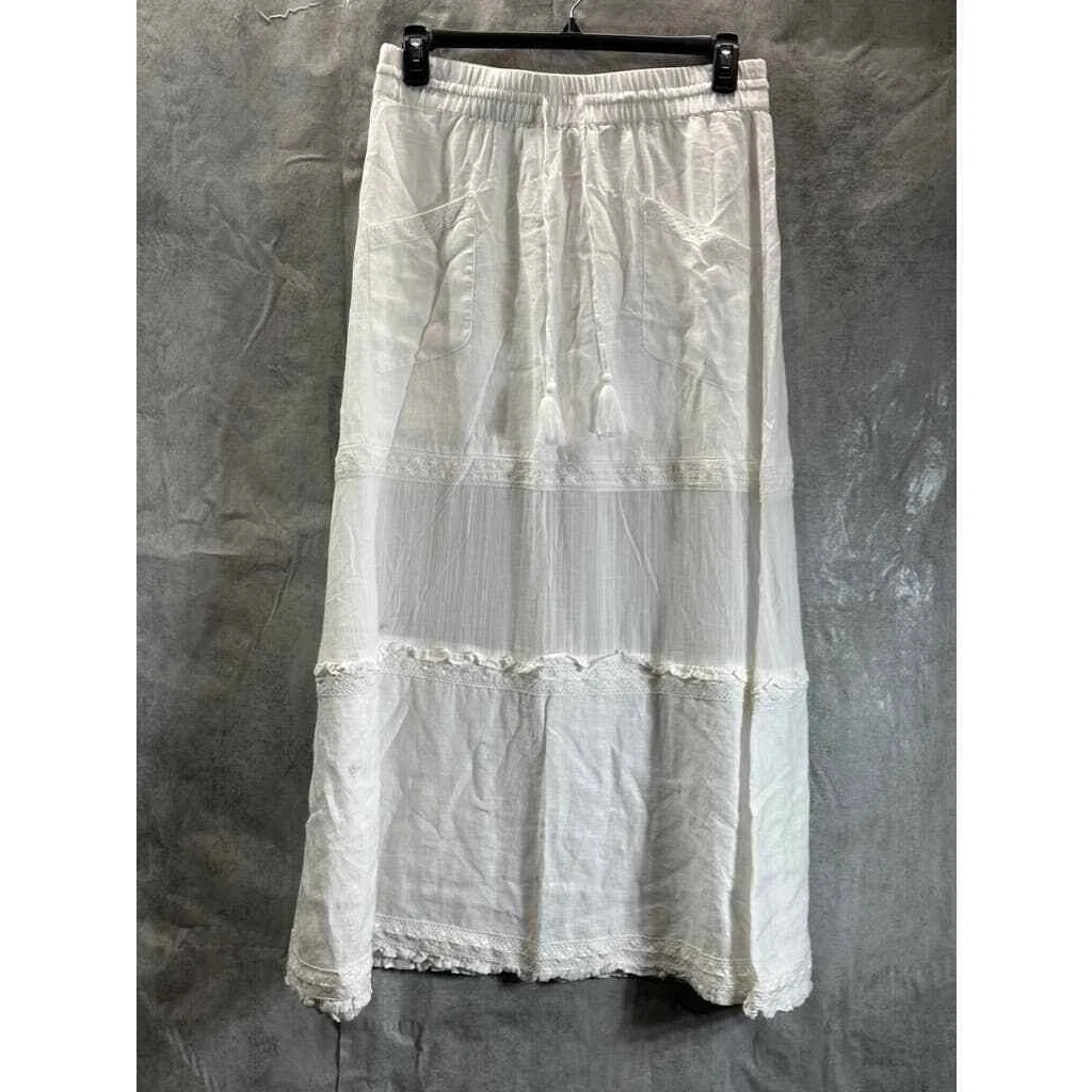 White linen cheap drawstring skirt