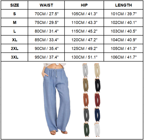 Women's Summer Drawstring Waist Wide Leg Loose Cotton Linen Palazzo Pants - Picture 2 of 27