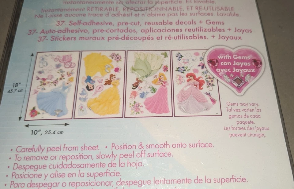 迪士尼公主去皮贴墙贴花带宝石 37 件美女灰姑娘 — 第 3/4 张图片