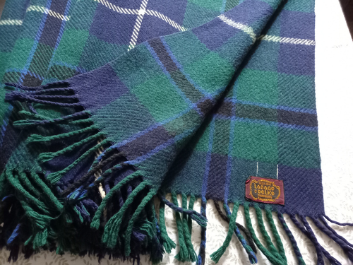 Wolldecke Plaid grünblau mit Fransen 100% Wolle Ladage & Oelke Hamburg 150x180cm - Bild 2 von 8