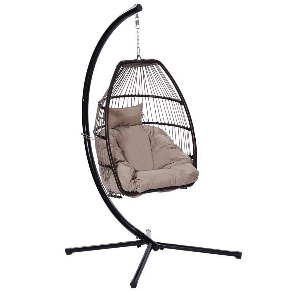 Foldable Hanging Swing Chair Egg Chair w Stand Patio Hammock for Indoor Outdoor