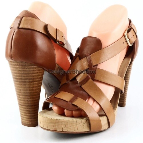 $228 COLE HAAN AIR JOCELYN Brown Woodbury Leather Designer Platform Pumps 10 - Picture 1 of 4