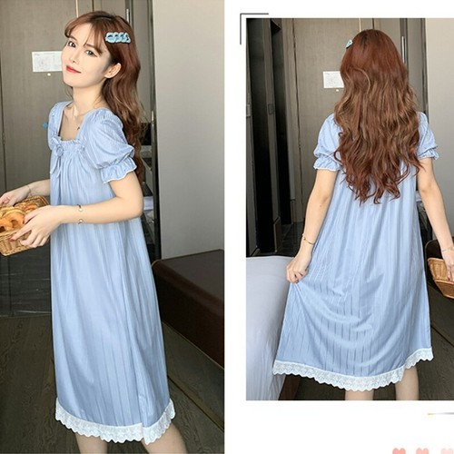 Lady Loose Pajamas Nightwear Hollow Nightie Lace Trim Nightdress Dress Chemise  - Foto 6 di 13