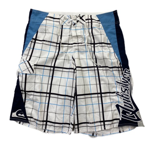 Quicksilver Boardshorts Herren 34 blau Cargotasche Schwimmen Surfen bestickt gestreift