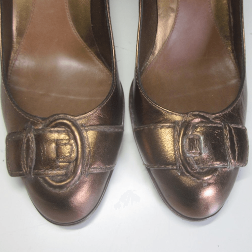 Sergio Rossi Womens Size 37 US 6.5 Metallic Bronze Leather Designer 2.5" Heels - Picture 2 of 13