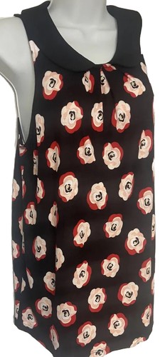 ELLE sleeveless Blouse collar tank Women’s Size Small black with flowers NEW