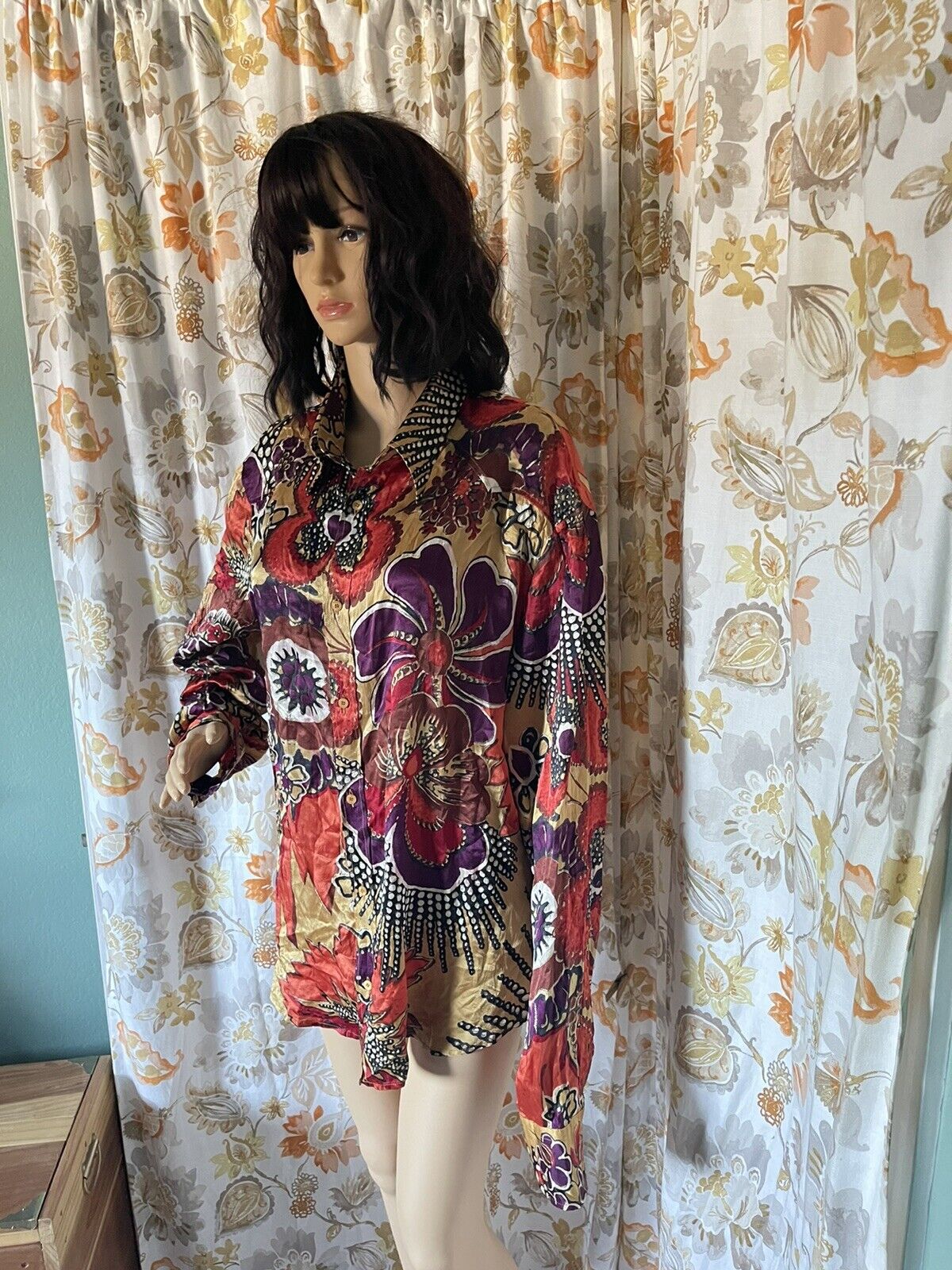 100% silk Just Cavalli hand painted blouse XL (56… - image 2
