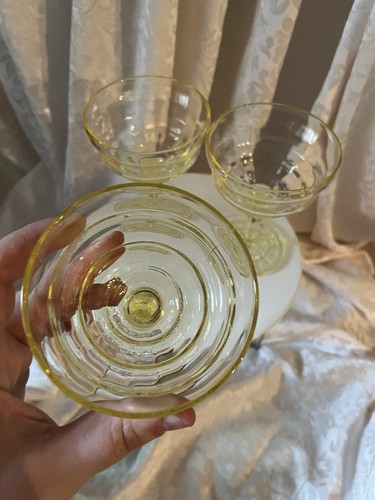 Yellow Block Optic Wine Glasses / Champagne Style Depression Glasses, Set of 7 - Picture 13 of 18