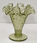 Vintage Fenton Colonial Green Glass Crimped Hobnail Vase