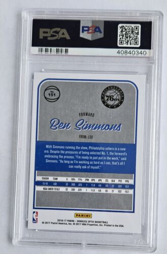 2016-17 Panini Donruss Optic Ben Simmons Rookie RC #151 PSA 10 Gem MT Card NBA - Bild 2 von 2