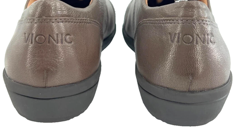 Vionic Women's Abigail Sneaker Comfort Shoe Metallic Pewter Leather Oxford~9 - Imagen 4 de 5