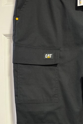 Mens Caterpillar Black Ripstop Canvas Cuffed Jogger DrawString Pants ~ 2 Sizes - Picture 2 of 7