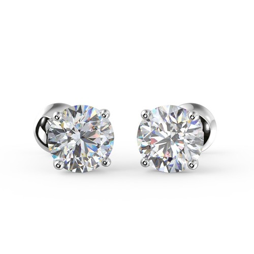 Best Seller - 0.25CT D/VVS Round Lab grown Diamond Stud Earring, White gold - Picture 2 of 8