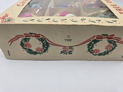 x12 Vintage Hand Painted Glass Christmas Ornaments Ball Original Box - GOOD COND - Picture 4 of 9