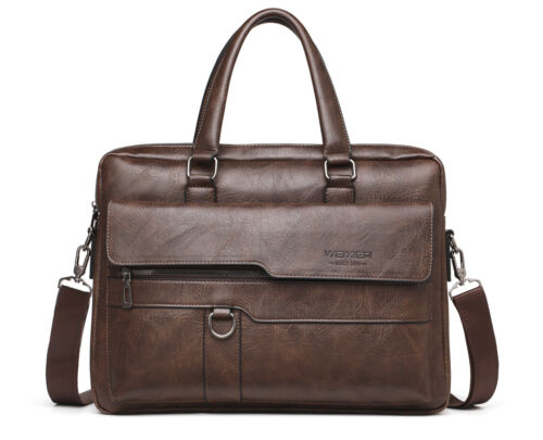 Men's Briefcases Laptop Shoulder Bag Leather Retro Business Messenger Bag - Picture 12 of 14