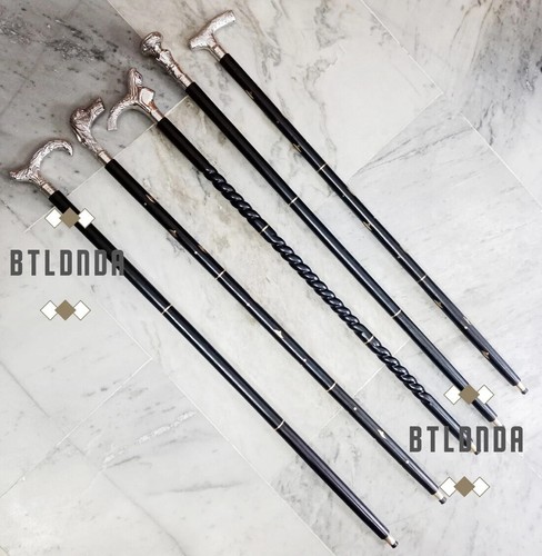 Lot of 5 Different Silver Brass Head Handle Victorian Wooden Walking Stick/cane - Picture 2 of 6